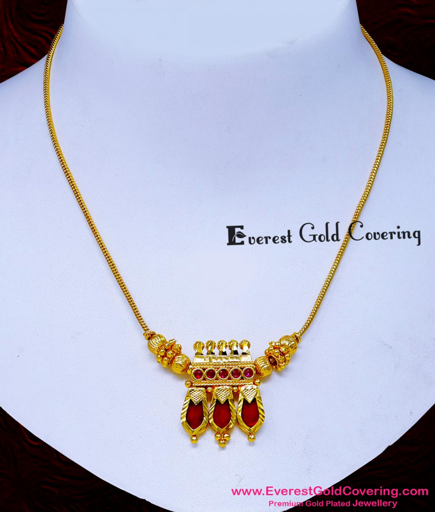 NLC1695 - Kerala Jewellery Light Weight Red Palakka Necklace