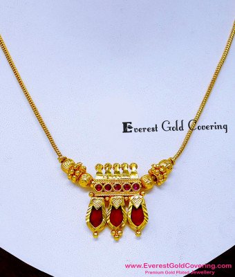 NLC1695 - Kerala Jewellery Light Weight Red Palakka Necklace