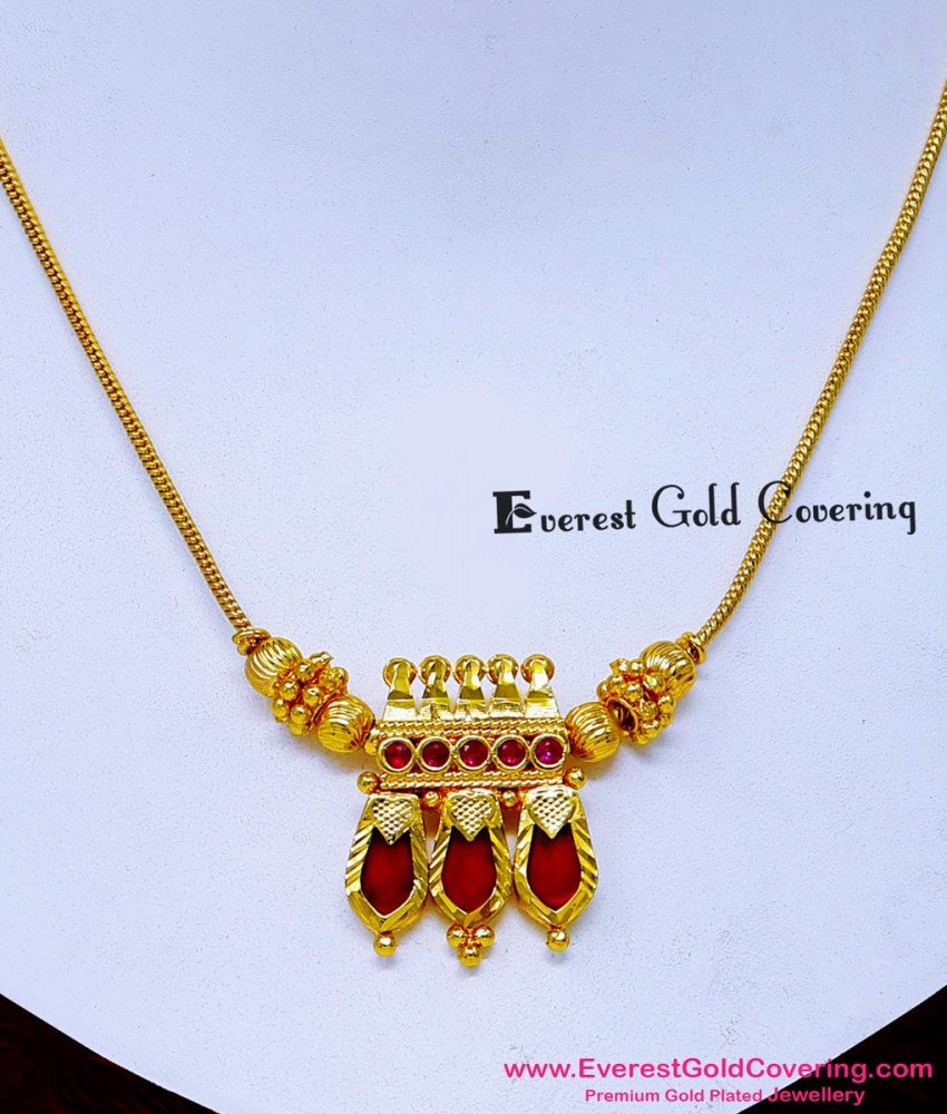 NLC1695 - Kerala Jewellery Light Weight Red Palakka Necklace