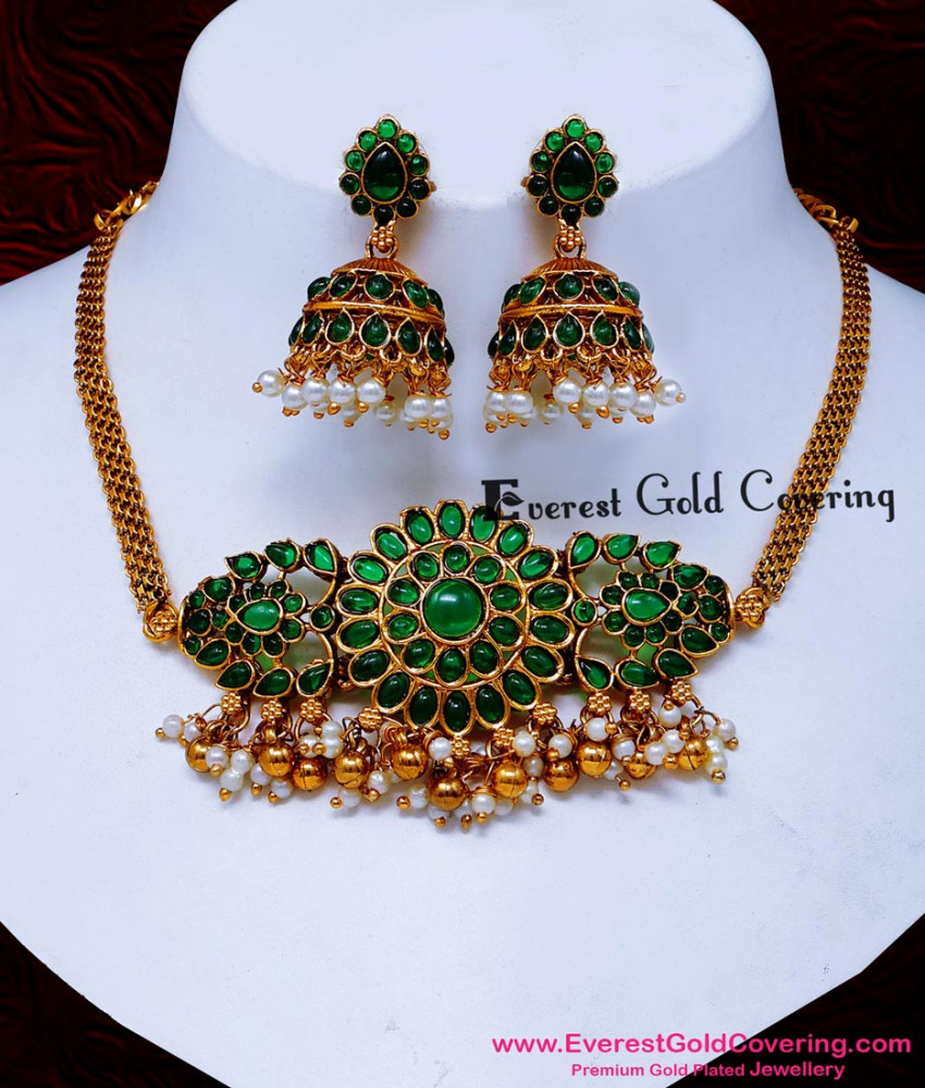 NLC1698 - Kemp Choker Necklace Set Matching Jewellery for Saree