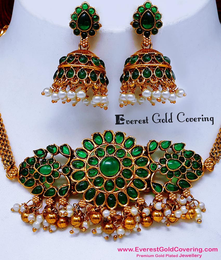 NLC1698 - Kemp Choker Necklace Set Matching Jewellery for Saree