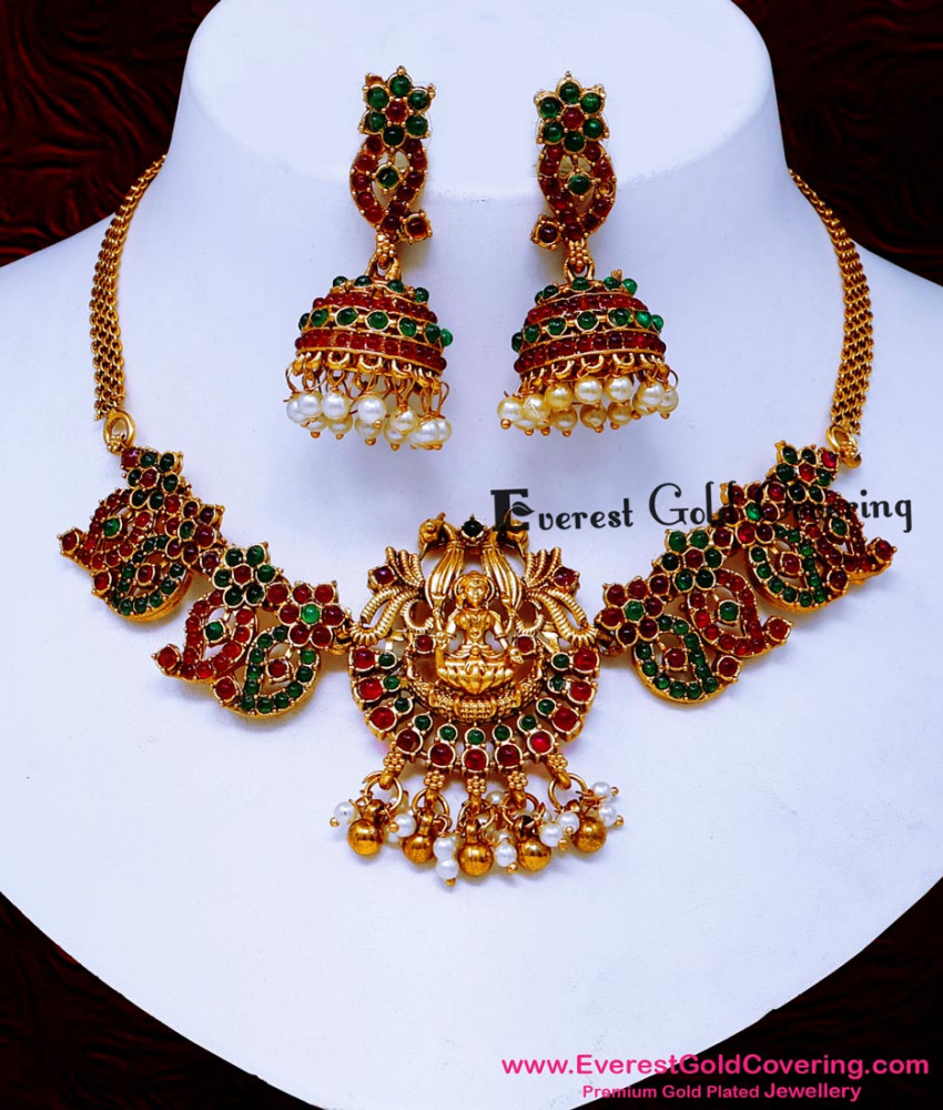 NLC1700 - Antique Jewellery Artificial Kemp Stone Necklace Set