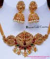 NLC1701 – Latest Antique Gold Pearl Necklace with Jhumkas Online