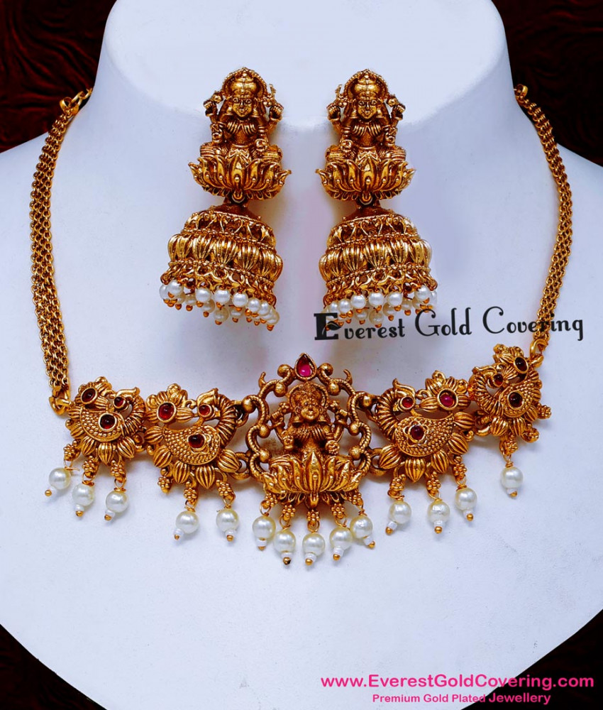 NLC1702 - Antique Jewellery Temple Design Choker Necklace Set