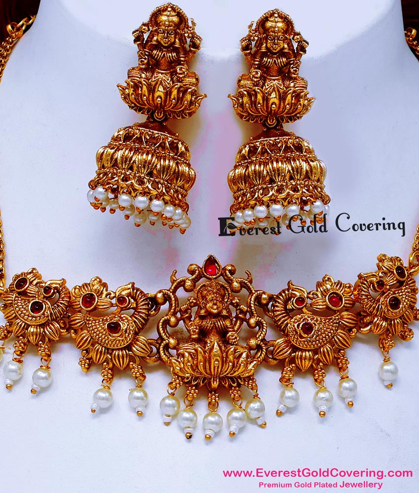 NLC1702 - Antique Jewellery Temple Design Choker Necklace Set