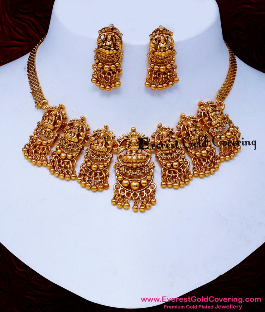 NLC1703 - Beautiful Antique Lakshmi Choker Necklace Set Online