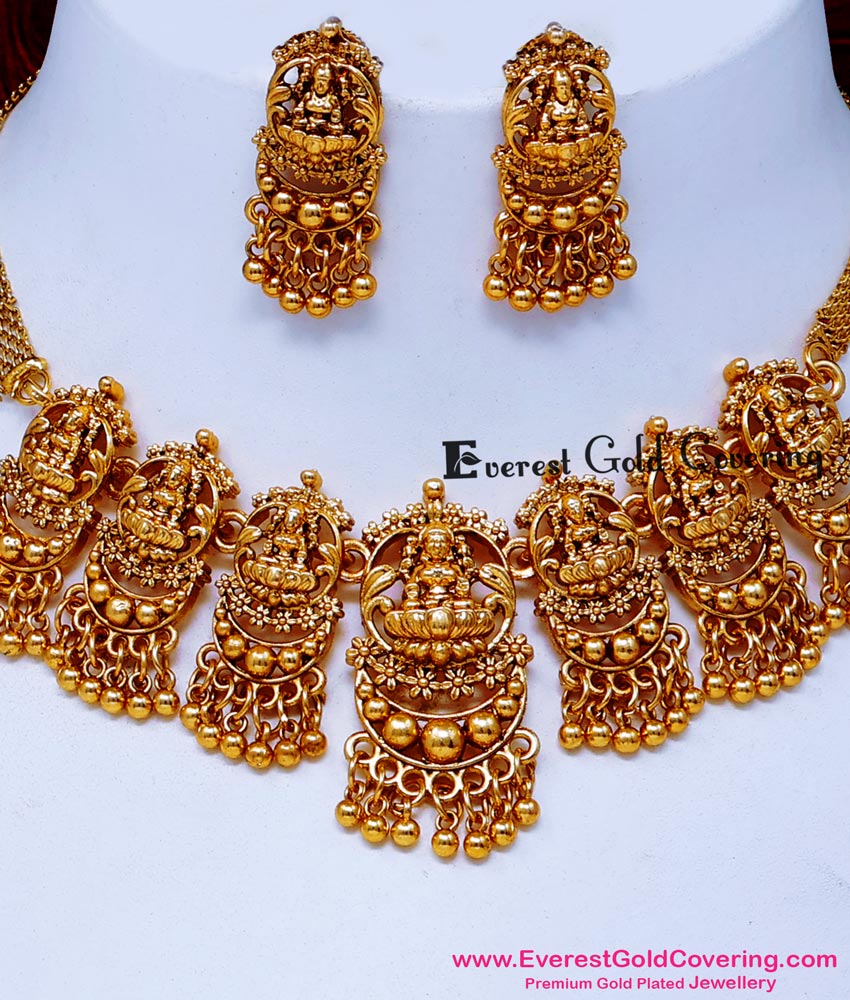 NLC1703 - Beautiful Antique Lakshmi Choker Necklace Set Online