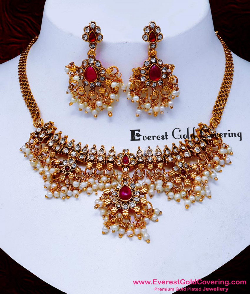 NLC1704 - South Indian Antique Jewelry Latest Pearl Necklace Set