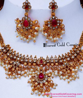 NLC1704 - South Indian Antique Jewelry Latest Pearl Necklace Set