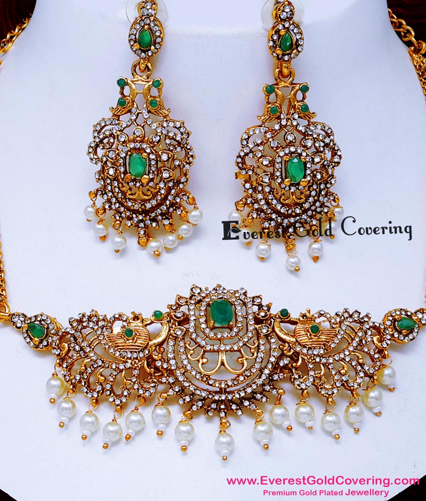NLC1707 - Bridal Wear Simple Antique Indian Pearl Choker Sets