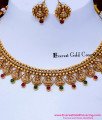 NLC1708 - Beautiful Red And Green Simple Antique Necklace for Saree