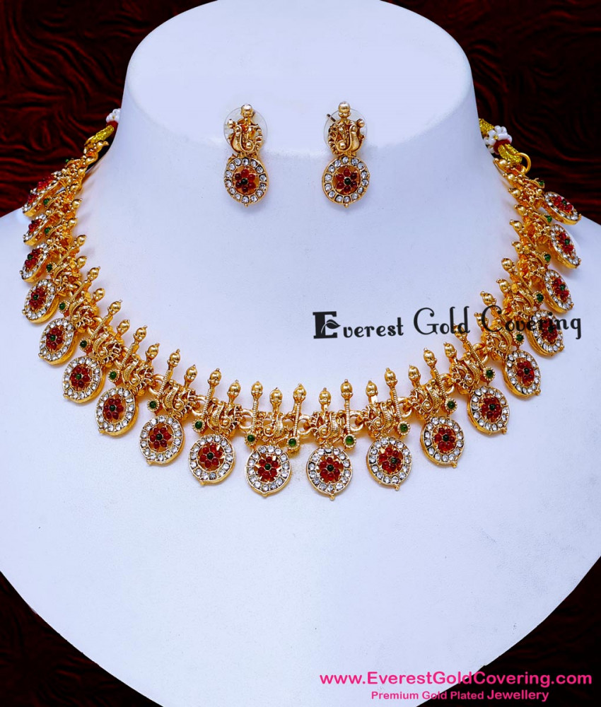 NLC1709 - Latest Antique Gold Jewelry Model Stone Necklace Design