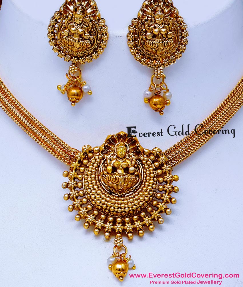 NLC1711 - Traditional Antique Jewellery Silver Necklace Set Online