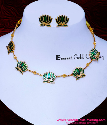 NLC1714 - Elegant Simple Wear Gold Lotus Antique Necklace Set