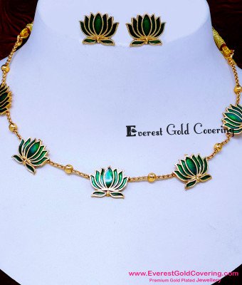 NLC1714 - Elegant Simple Wear Gold Lotus Antique Necklace Set