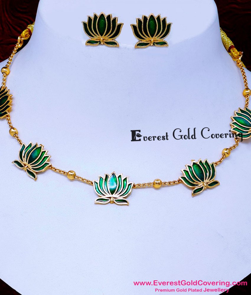 NLC1714 - Elegant Simple Wear Gold Lotus Antique Necklace Set