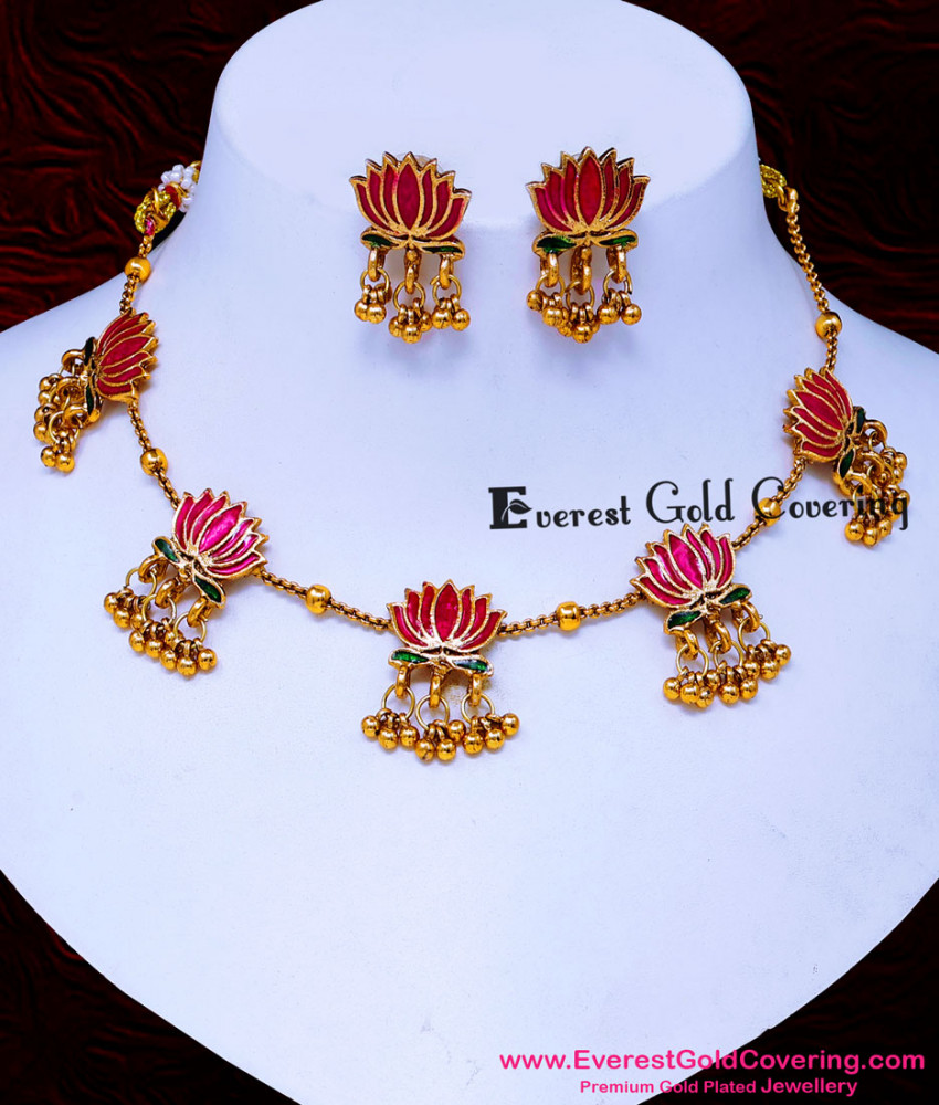 NLC1716 - Trendy Festive Wear New Antique Lotus Necklace Set