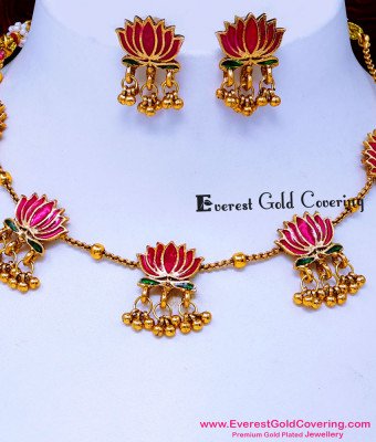 NLC1716 - Trendy Festive Wear New Antique Lotus Necklace Set
