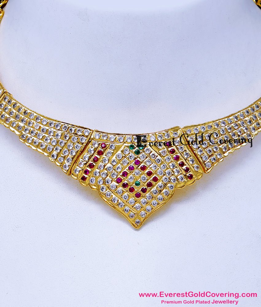 NLC1724 - Wedding Gold Necklace Design Impon Stone Attigai