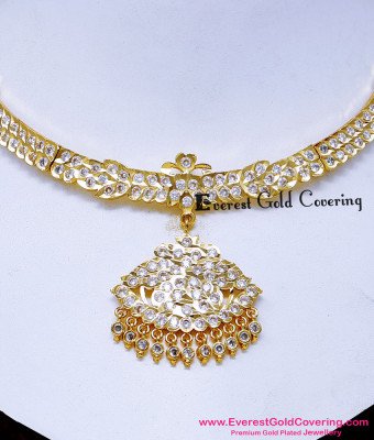 NLC1727 - First-Quality Impon White Stone Attigai Necklace Design