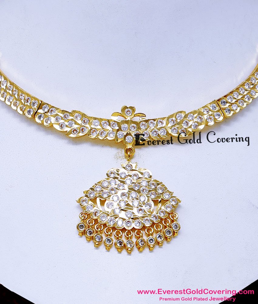NLC1727 - First-Quality Impon White Stone Attigai Necklace Design