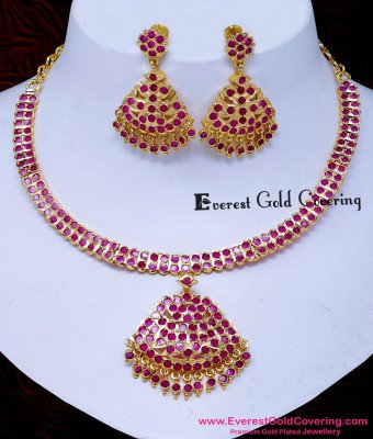 NLC1731 - Impon Ruby Stone Attigai Necklace Set for Wedding