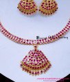 NLC1731 - Impon Ruby Stone Attigai Necklace Set for Wedding