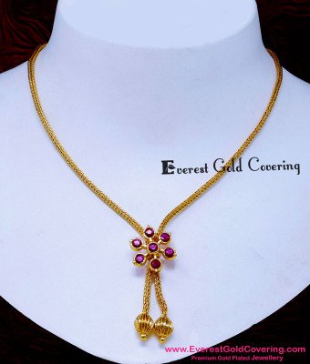 NLC1732 - Latest Daily Wear Ruby Flower Design Impon Necklace