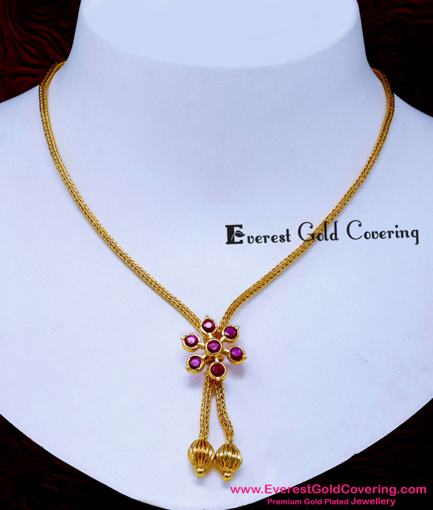 NLC1732 - Latest Daily Wear Ruby Flower Design Impon Necklace