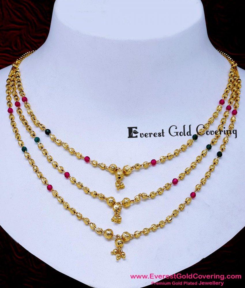 NLC1735 - 1 Gram Gold Crystal Beads 3 Layer Necklace Design