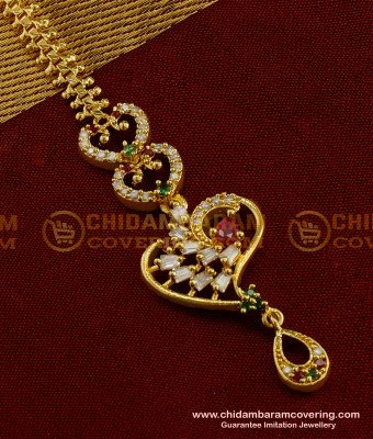 NCT027 - Stylish One Gram Gold CZ Maang Tikka Designs for New Brides