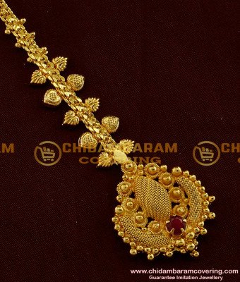 NCT018 - Chidambaram Covering Nethichutti Petal Shape with Red Stone Design Maang Tikka Buy Online