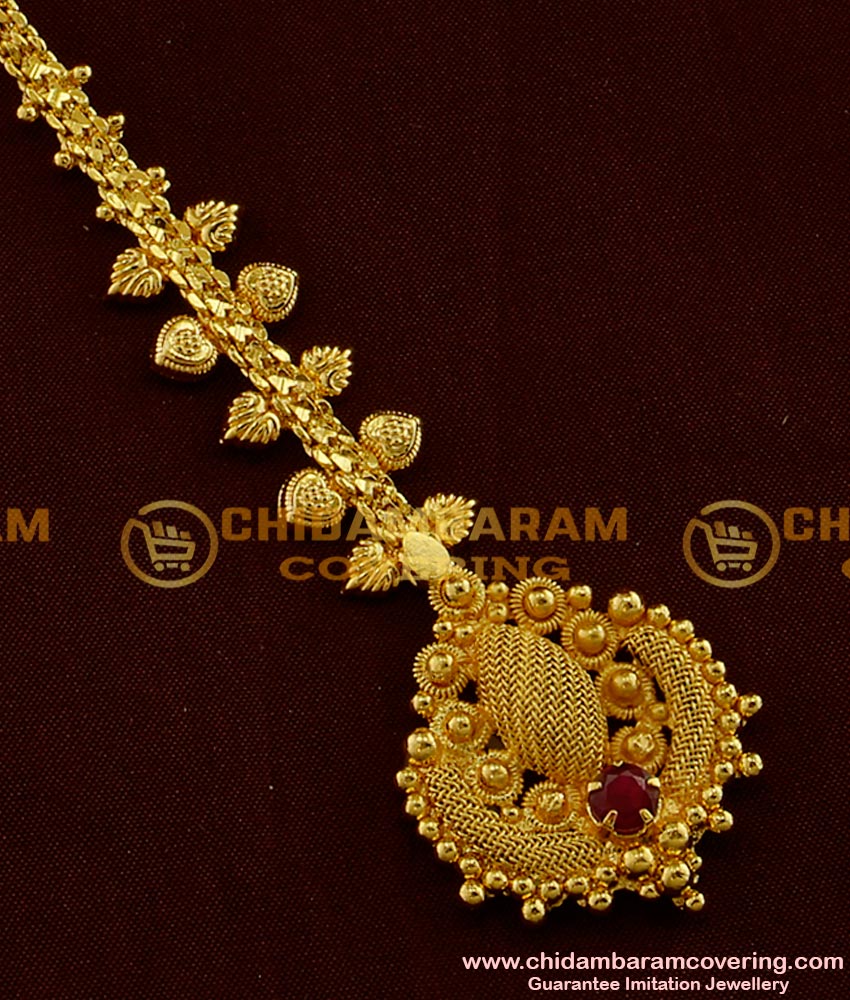 NCT018 - Chidambaram Covering Nethichutti Petal Shape with Red Stone Design Maang Tikka Buy Online