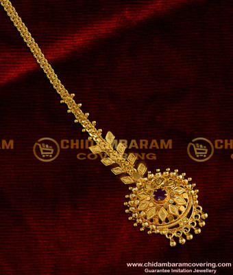 NCT003 - Trendy Leaf Design Red Stone Gold Plated Nethichutti Chidambaram Gold Covering Jewellery Buy Online