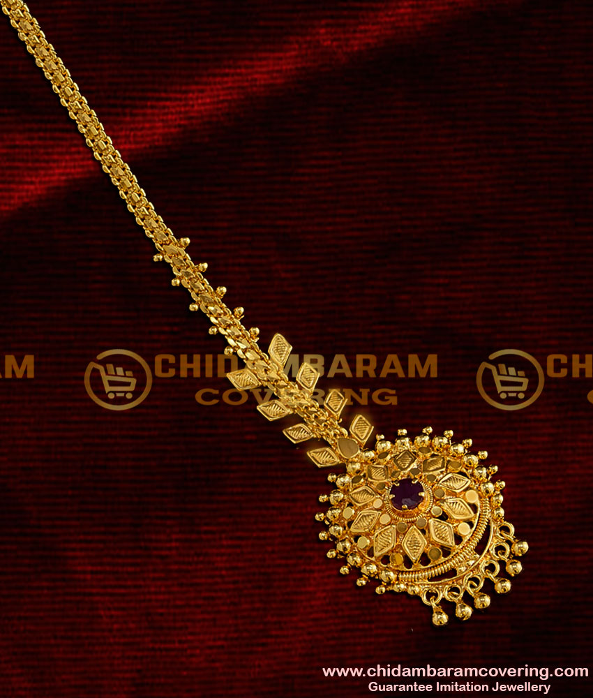 NCT003 - Trendy Leaf Design Red Stone Gold Plated Nethichutti Chidambaram Gold Covering Jewellery Buy Online