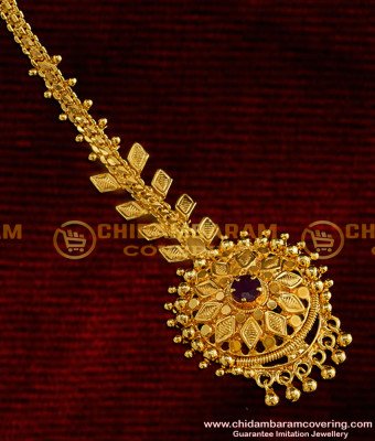NCT003 - Trendy Leaf Design Red Stone Gold Plated Nethichutti Chidambaram Gold Covering Jewellery Buy Online
