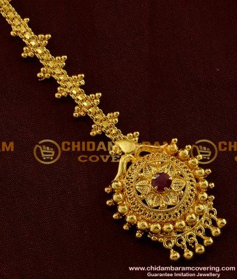 NCT010 - 1 Gm Gold Plated Beautiful Design Nethi Chutti / Maang Tikka with Gold Beads Buy Online
