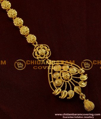 NCT011 - Latest Bridal Wear Gold Plated Design Nethi Chutti / Maang Tikka Flower and Mango Design