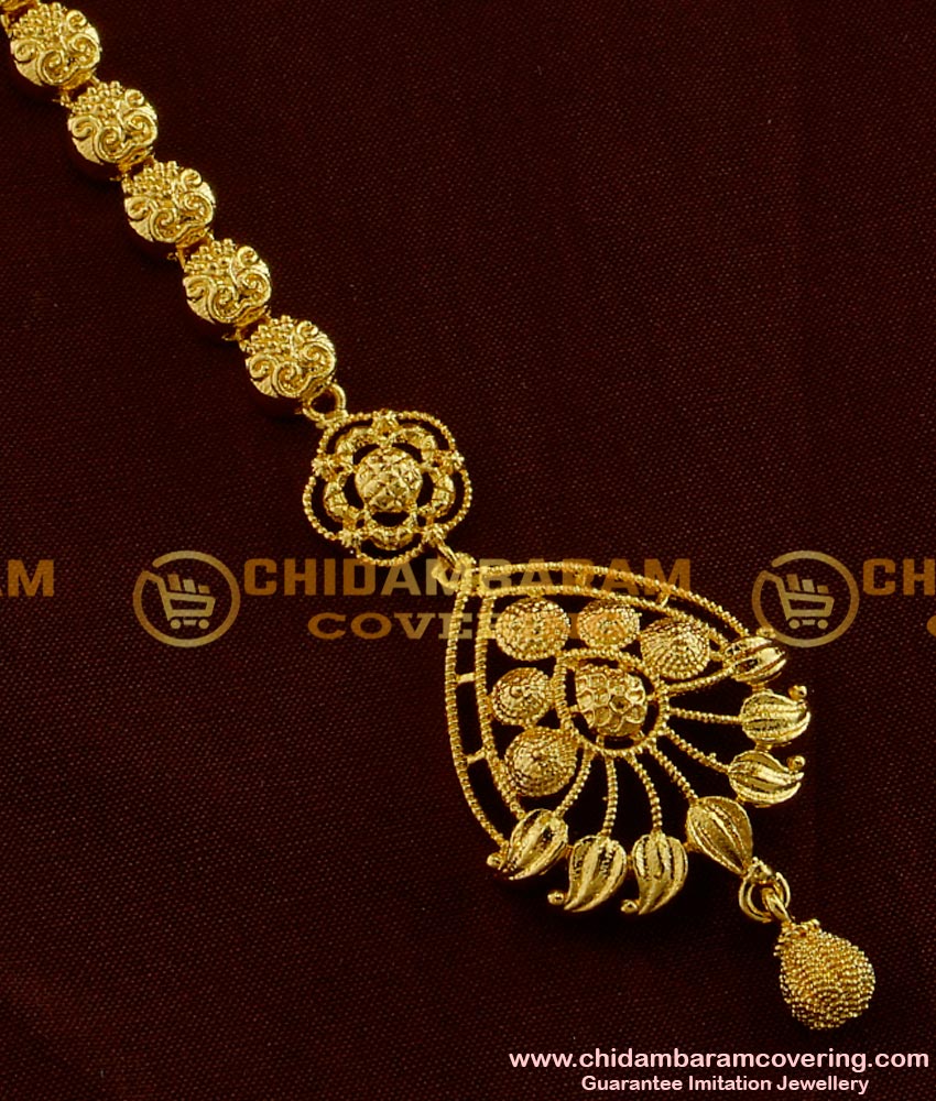 NCT011 - Latest Bridal Wear Gold Plated Design Nethi Chutti / Maang Tikka Flower and Mango Design
