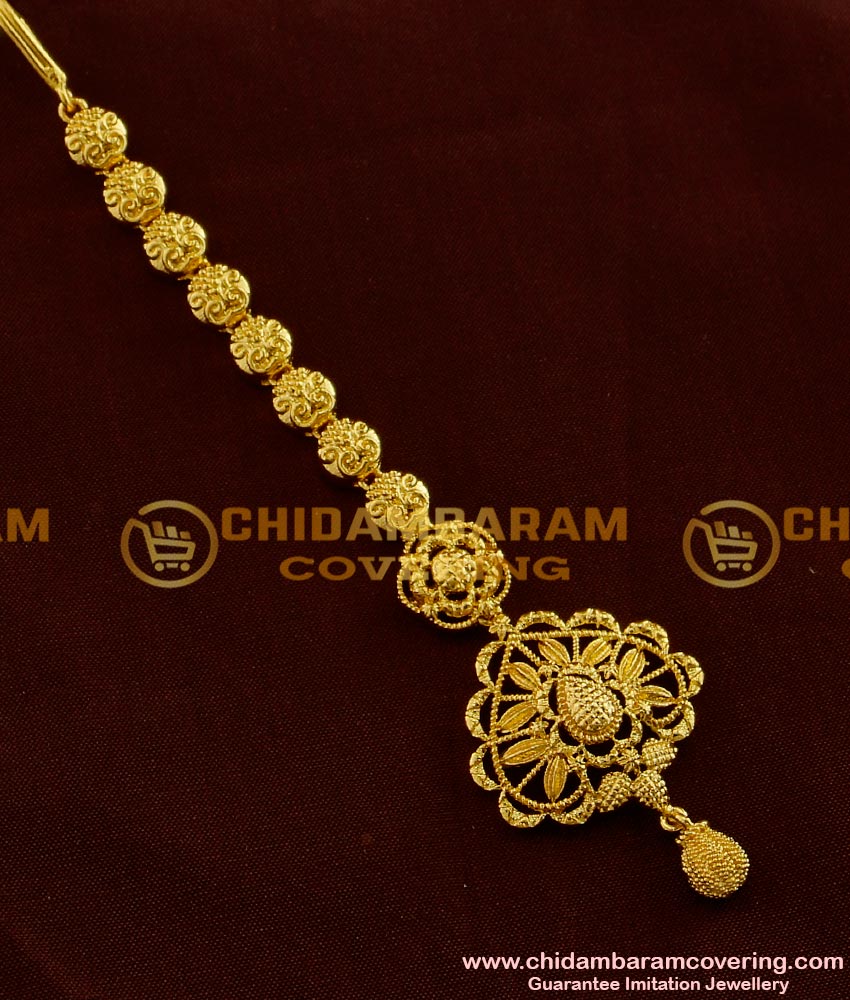 NCT012 - Light Weight Bridal Wear Gold Plated Design Nethi Chutti / Maang Tikka Flower and Leaf Design