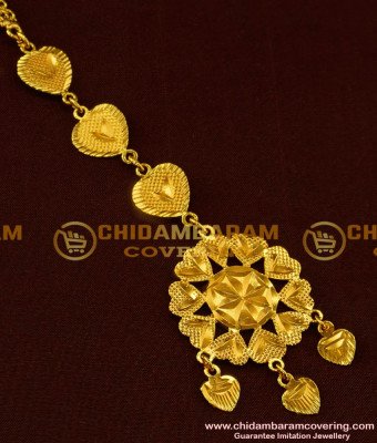 NCT021 - Guarantee Gold Plated Heart Shape Hanging Design Maang Tikka For Muslim Women