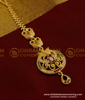 NCT029 - Designer Leaf AD Stone Round Shape Gold Plated Maang Tikka Designs Online
