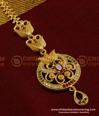 NCT029 - Designer Leaf AD Stone Round Shape Gold Plated Maang Tikka Designs Online