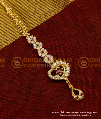NCT033 - Sparkling Heart Shape One Gram Gold CZ Maang Tikka Designs 