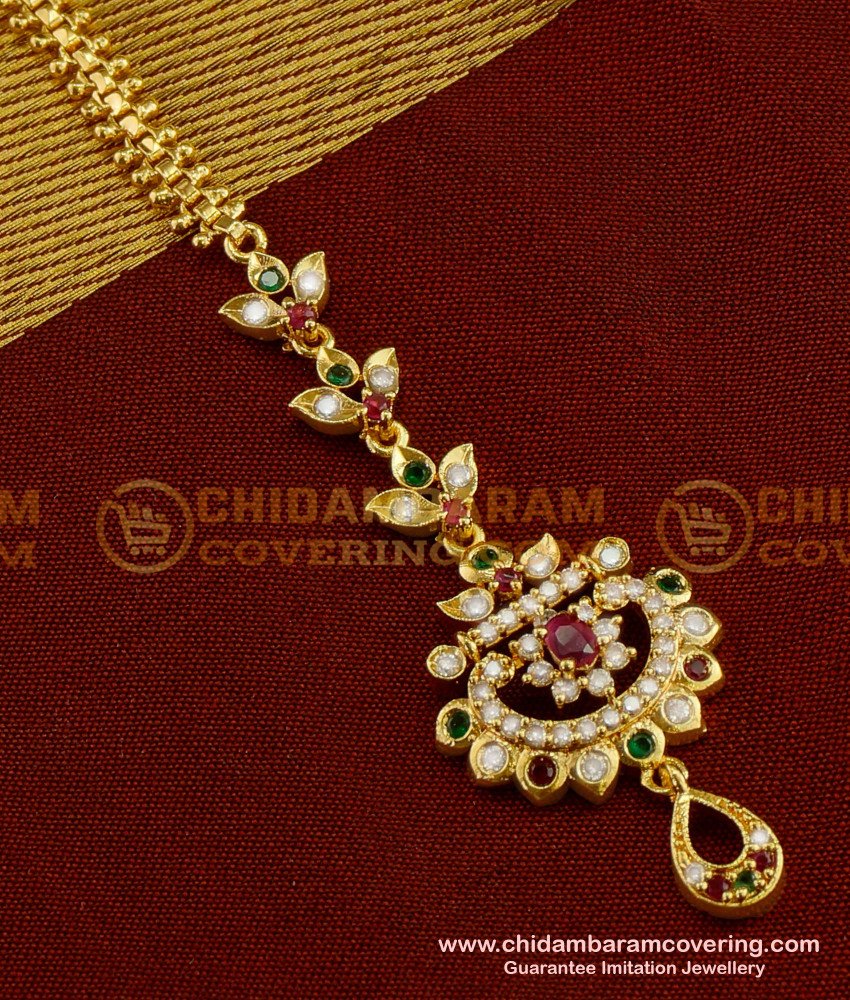 NCT034 - Indian Bridal Designer Chandbali Shape Multi Stone Maang Tikka Designs