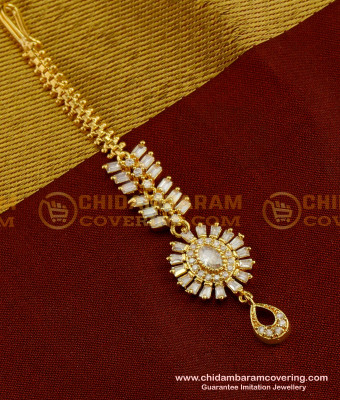 NCT035 - High Quality Full White Stone Floral Design Maang Tikka Designs