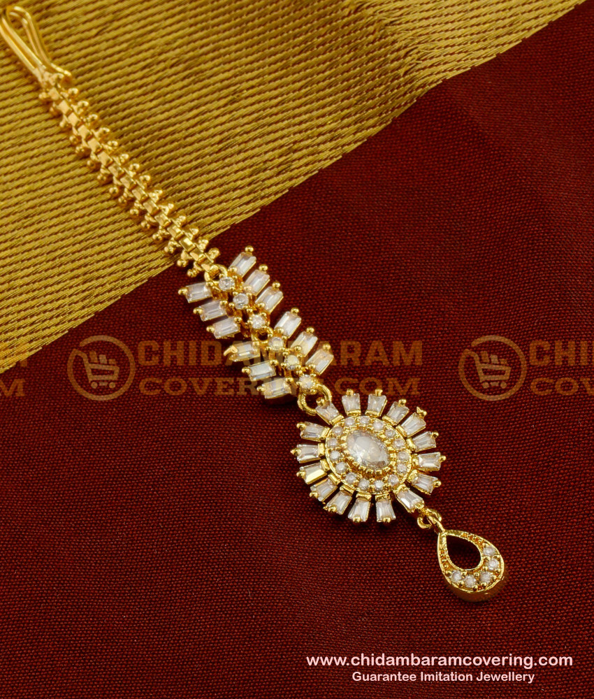NCT035 - High Quality Full White Stone Floral Design Maang Tikka Designs