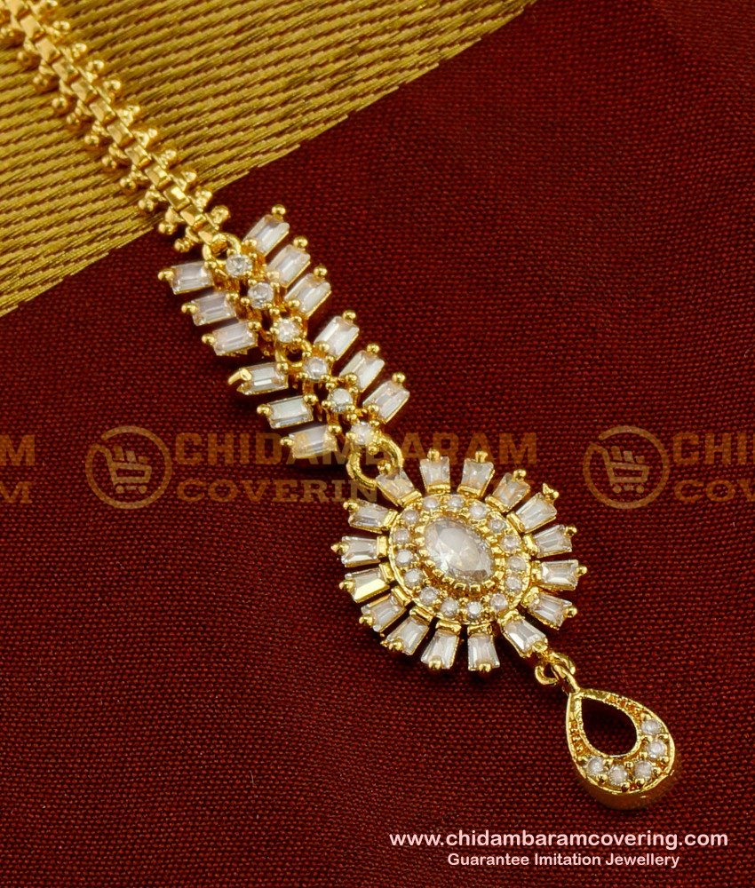 NCT035 - High Quality Full White Stone Floral Design Maang Tikka Designs