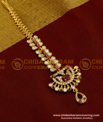 NCT036 - Ruby Stone and White Stone Combination Elegant Look Maang Tikka Designs Online