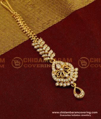 NCT039 - Exclusive White Stone Maang Tikka Design One Gram Gold 